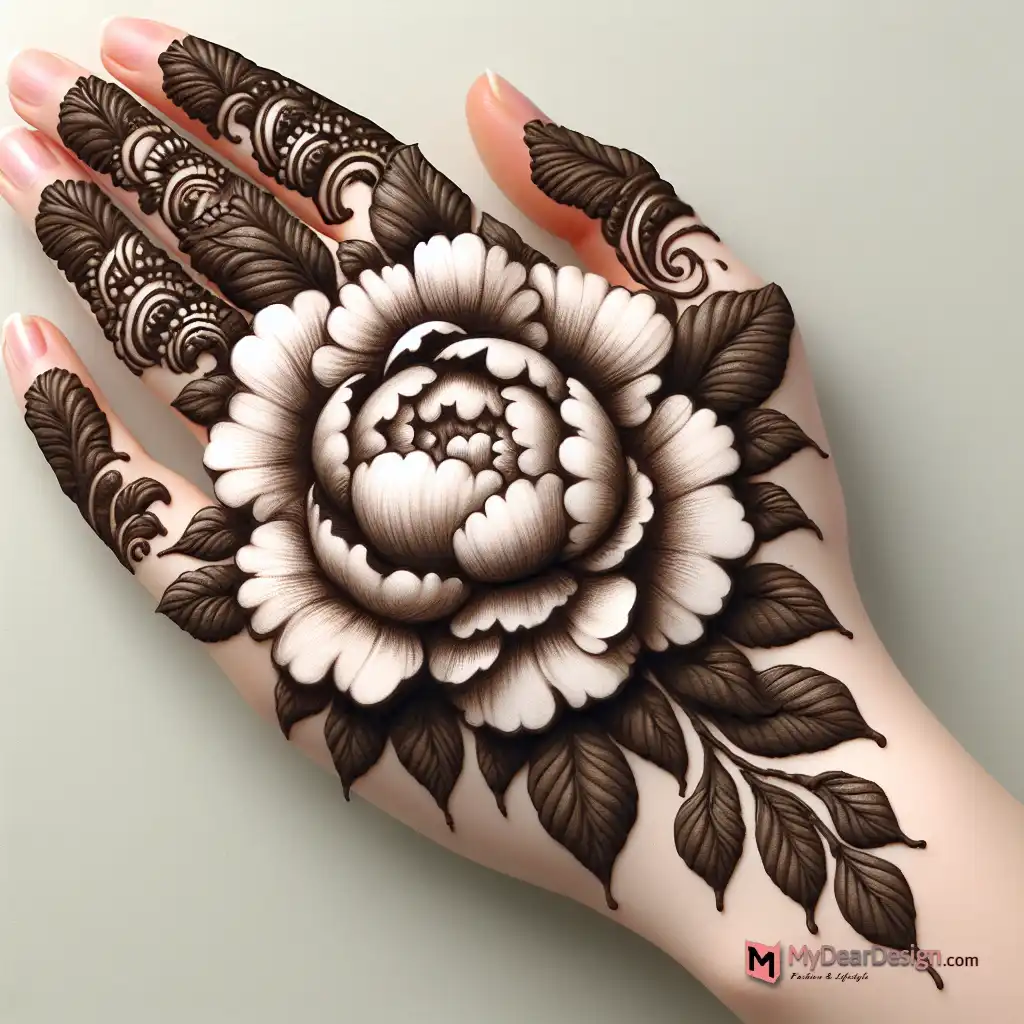 3D effect peony henna design