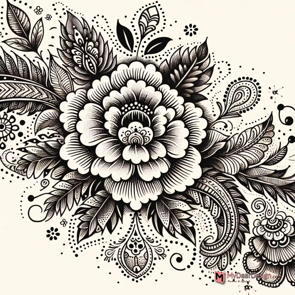 Old-fashioned peony patterns, Mehndi Design