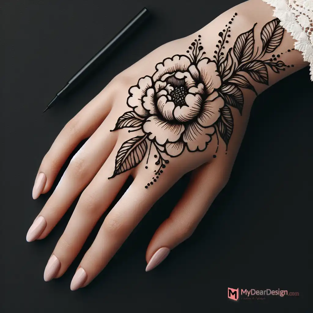 Minimalist Peony Henna Styles