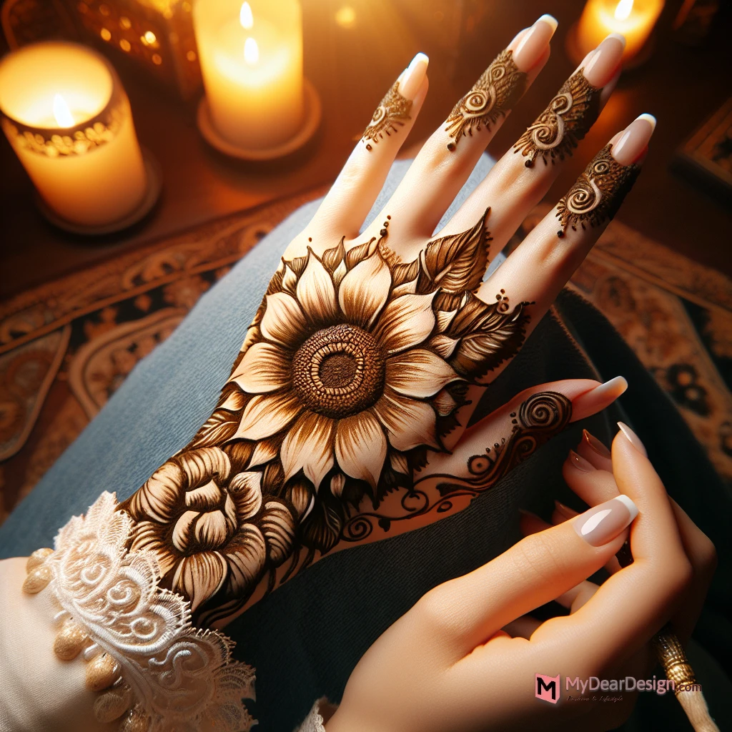 10 Beautiful Sunflower Flower Mehndi Designs at Home