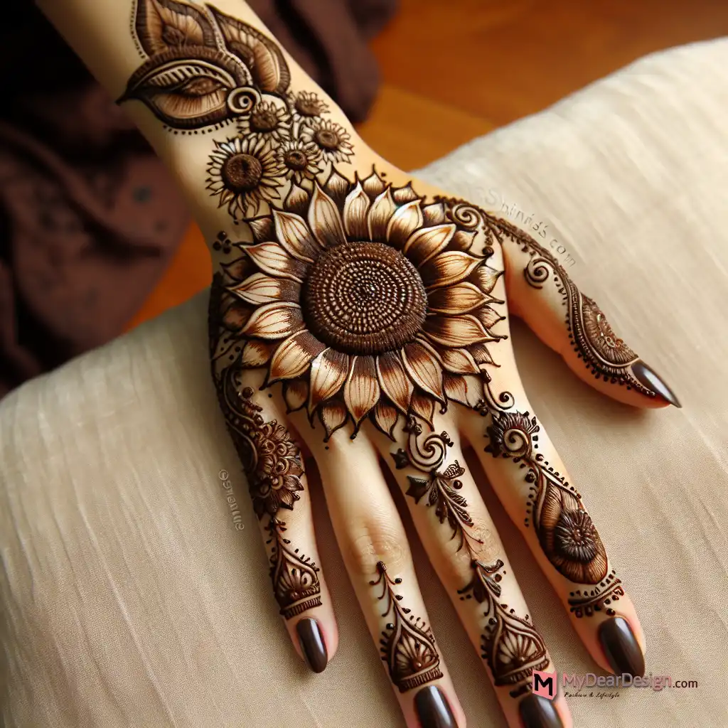 Sunflower Mehndi Ideas for Front Hand