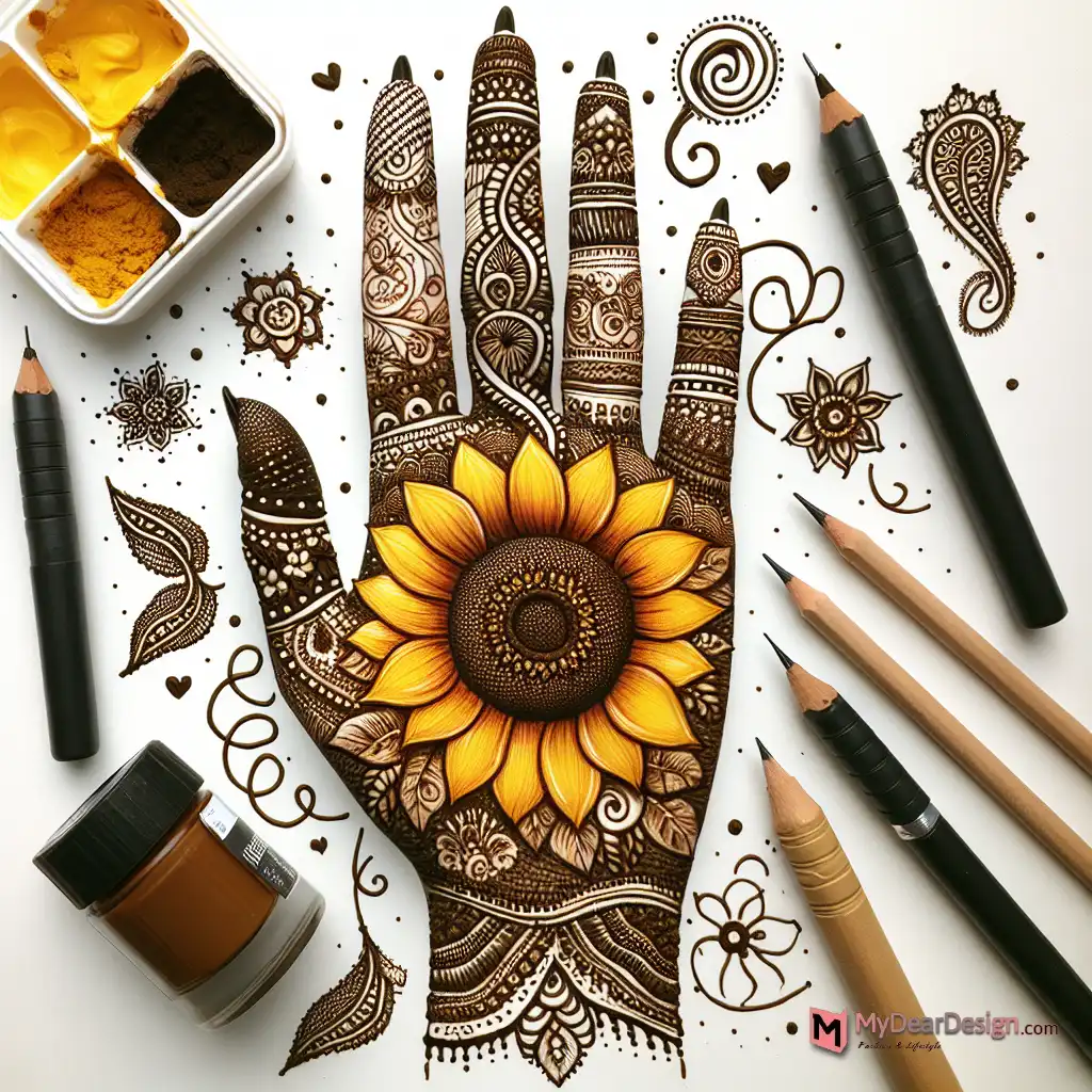 Easy Simple Sunflower Mehndi Designs for Beginners