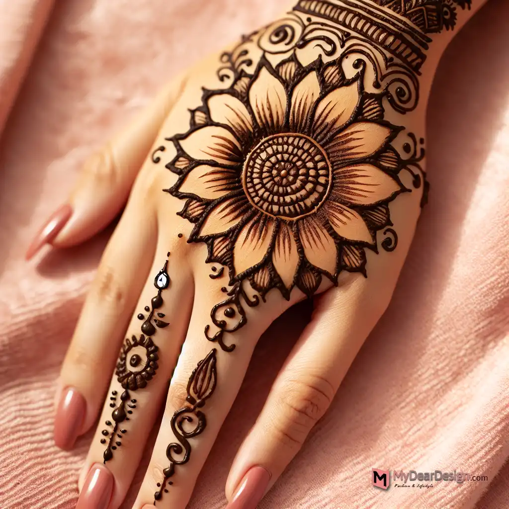 Easy Simple Sunflower Mehndi Designs for Beginners