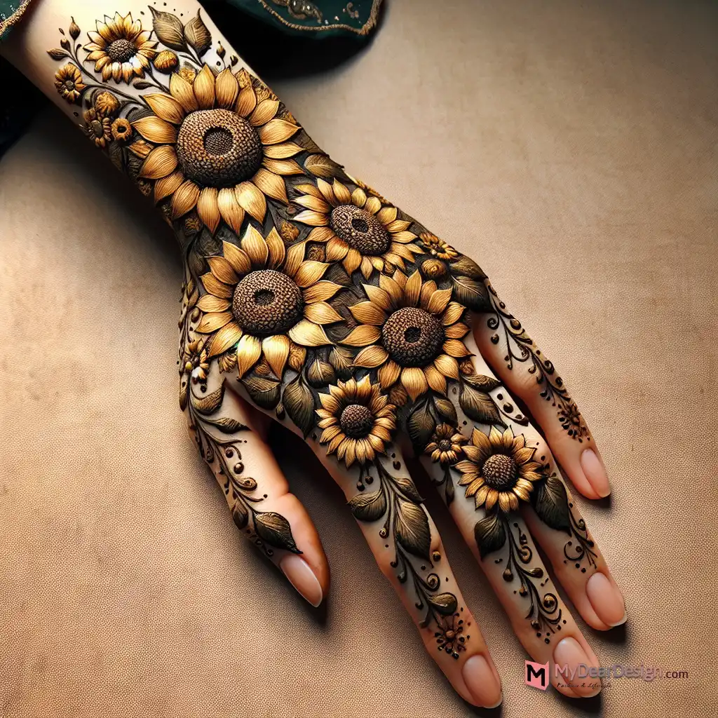 10 Beautiful Sunflower Flower Mehndi Designs at Home