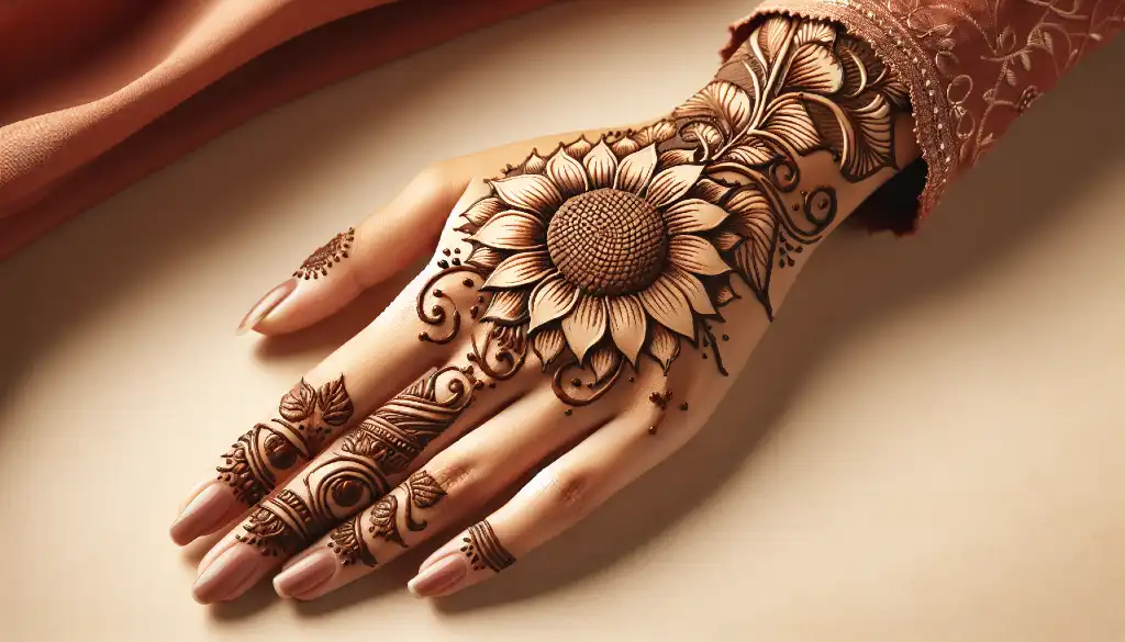 10 Beautiful Sunflower Flower Mehndi Designs at Home