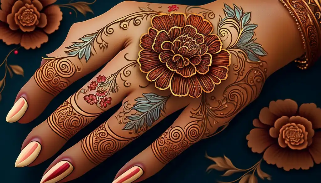 Beautiful Carnation Flower Mehndi